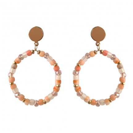 CRYSTAL BEADED HOOP EARRINGS  - PEACH