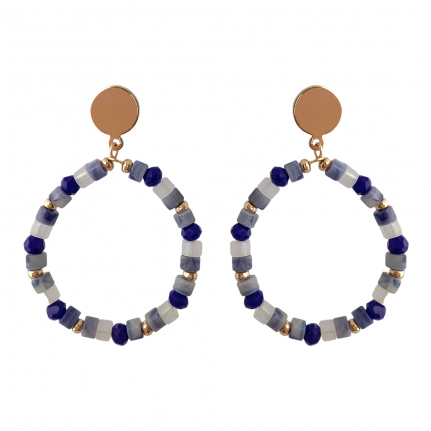 CRYSTAL BEADED HOOP EARRINGS  - BLUE