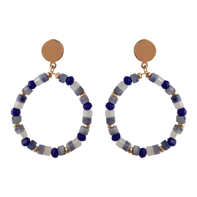 CRYSTAL BEADED HOOP EARRINGS  - BLUE