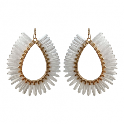 TEAR DROP RAFFIA HOOP EARRINGS - WHITE 