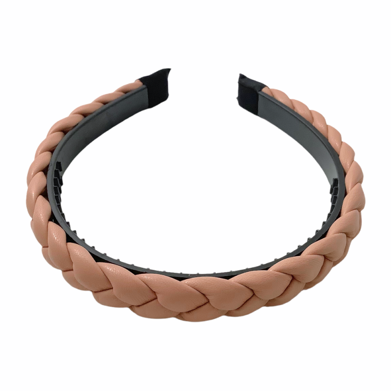 BRAIDED GENIUINE LEATHER HEADBAND SMALL  - PINK 
