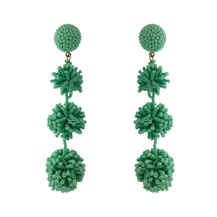 DROP POM POM SEED BEAD EARRINGS - MINT