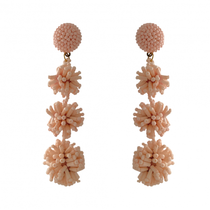 DROP POM POM SEED BEAD EARRINGS - LIGHT PINK