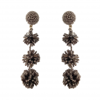 DROP POM POM SEED BEAD EARRINGS - HEMATITE