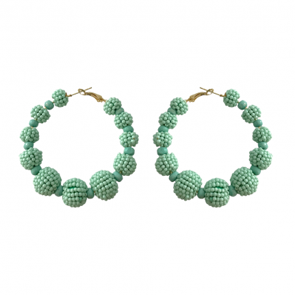 SEED BEAD HOOP EARRINGS - MINT