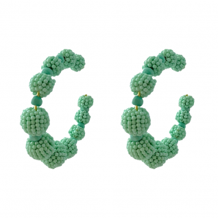 SEED BEAD HOOP EARRINGS - MINT
