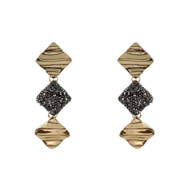CRYSTAL HEMATITE DROP EARRINGS - WAVED SQAURES