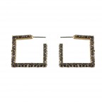 CRYSTAL HEMATITE HOOP EARRINGS - SQUARE
