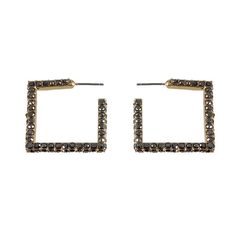 CRYSTAL HEMATITE HOOP EARRINGS - SQUARE