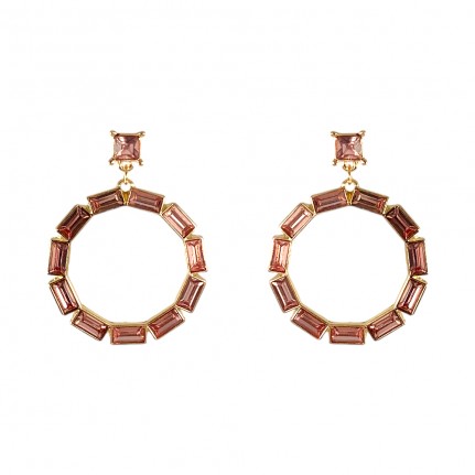 FACETED CRYSTAL HOOP EARRINGS - PINK