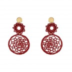 STATEMENT FABRIC WOVEN DROP EARRINGS - RED