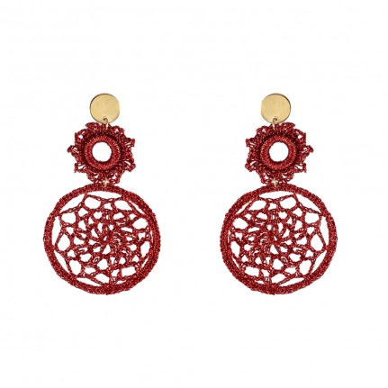 STATEMENT FABRIC WOVEN DROP EARRINGS - RED