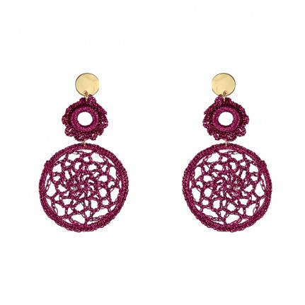 STATEMENT FABRIC WOVEN DROP EARRINGS - FUCHSIA 