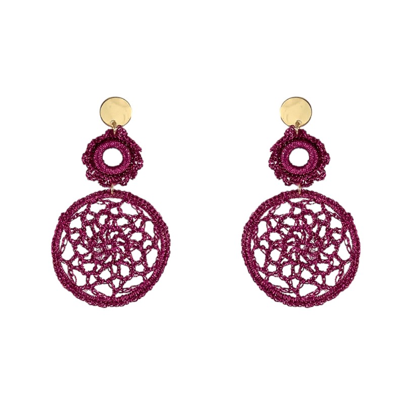 STATEMENT FABRIC WOVEN DROP EARRINGS - FUCHSIA 