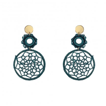 STATEMENT FABRIC WOVEN DROP EARRINGS - TEAL