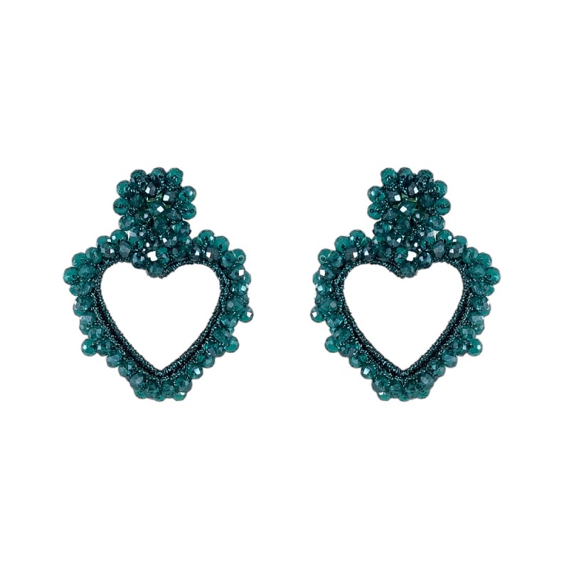CRYSTAL STATEMENT HEART HOOP EARRINGS - TEAL