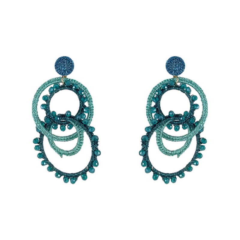 STATEMENT FABRIC CRYSTAL QUAD HOOP EARRINGS - TEAL