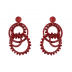STATEMENT FABRIC CRYSTAL QUAD HOOP EARRINGS - RED