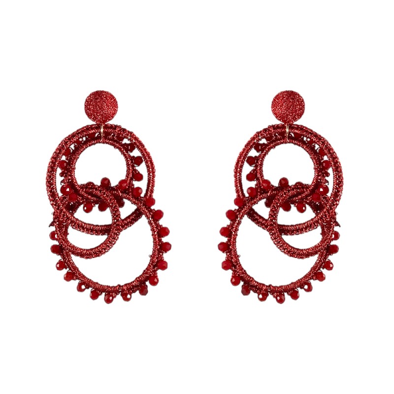 STATEMENT FABRIC CRYSTAL QUAD HOOP EARRINGS - RED
