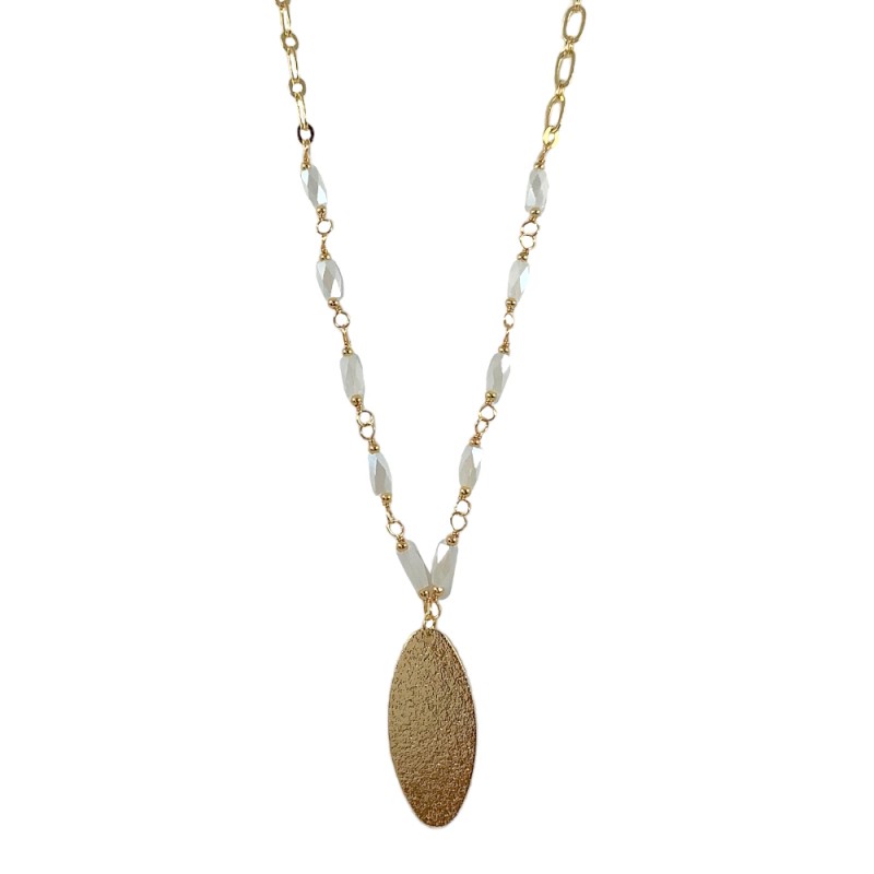CRYSTAL TEXTURED PENDANT NECKLACE - WHITE