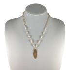 CRYSTAL TEXTURED PENDANT NECKLACE - WHITE