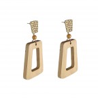 WOOD HAMMERED METAL HOOP EARRINGS - BROWN