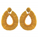 RAFFIA WRAPPED TEARDROP & SEED BEAD HOOP EARRINGS - YELLOW