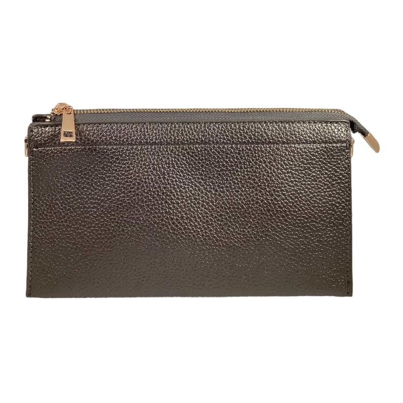 TEXTURED VEGAN LEATHER CLUTCH/CROSSBODY - GUNMETAL