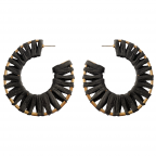 RAFFIA WRAPPED HOOP EARRINGS - BLACK