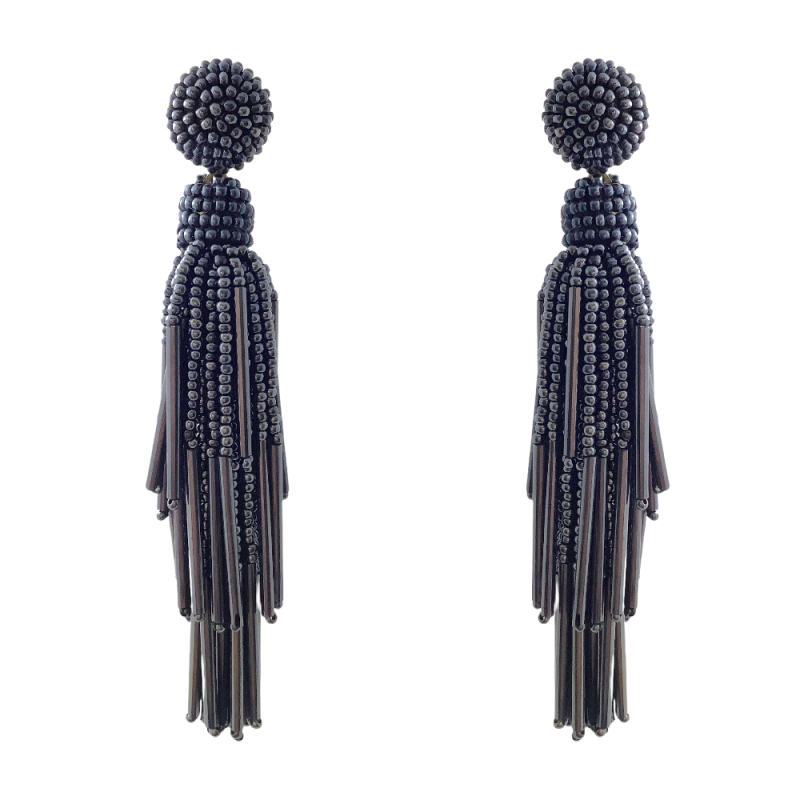 SEED BEAD FOUNTAIN DROP EARRINGS - HEMATITE