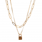 LOCKET LAYERED LINK CHAIN NECKLACE - GOLD 