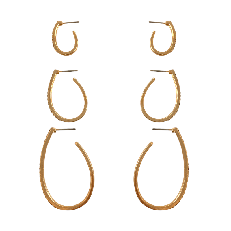 CUBIC ZIRCONIA OPEN HOOP EARRINGS SET - GOLD