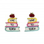 SCHOOL BOOKS NOVELTY BEADED EARRINGS - LOVE TO TEACH 