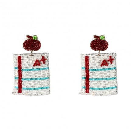 SCHOOL NOTEBOOK NOVELTY BEADED EARRINGS - PAPER A+