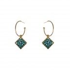 CRYSTAL DIAMOND HOOP EARRINGS - TEAL 