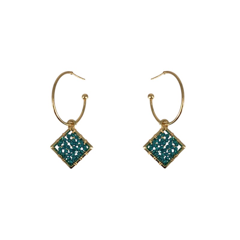 CRYSTAL DIAMOND HOOP EARRINGS - TEAL 