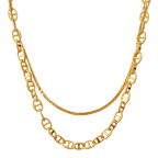 DOUBLE LINK LAYERED CHAIN NECKLACE  - GOLD 