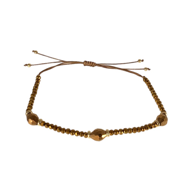 CRYSTAL DRAWSTRING BRACELET - BROWN 
