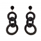 RAFFIA WRAPPED LOOP DROP HOOP EARRINGS - BLACK