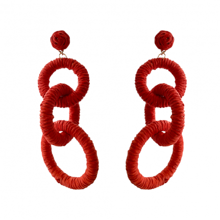 RAFFIA WRAPPED LOOP DROP HOOP EARRINGS - RED