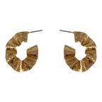 OPEN HOOP EARRINGS GOLD - TEXTURED HAMMERED WAVY