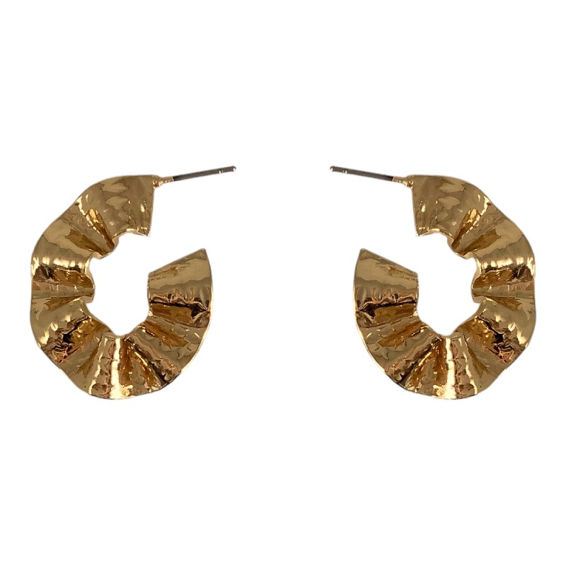 OPEN HOOP EARRINGS GOLD - TEXTURED HAMMERED WAVY