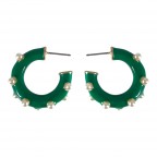 ENAMEL PEARL HOOP EARRINGS - GREEN