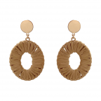 RAFFIA OVAL WRAPPED HOOP EARRINGS - LIGHT BROWN