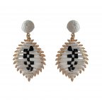 RAFFIA WOVEN MARQUISE LEAF DETAIL DROP EARRINGS - WHITE