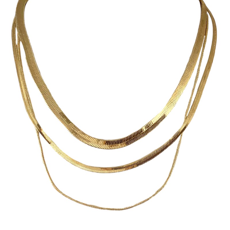 LINK LAYERED SNAKE CHAIN NECKLACE - GOLD