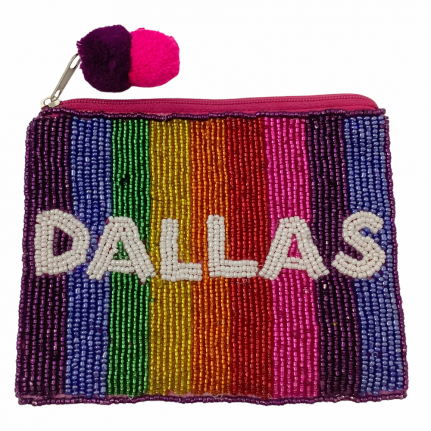 BEADED MINI COIN PURSE - DALLAS RAINBOW