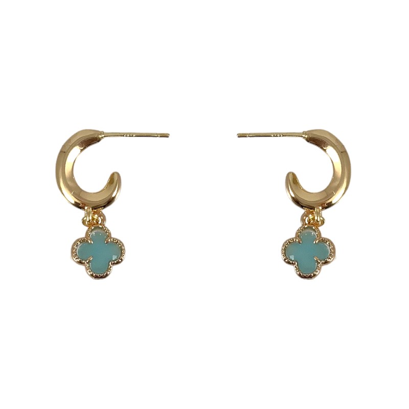 STONE CLOVER MINI HOOP - LIGHT BLUE 