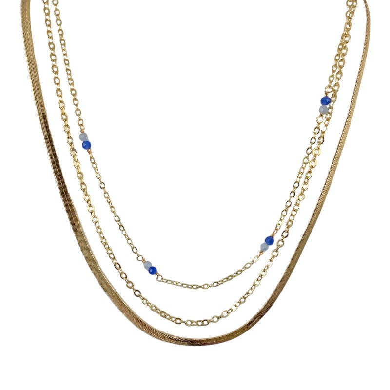 SNAKE LINK CRYSTAL LAYERED NECKLACE - NAVY 