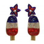 HOLIDAY STATEMENT SEED BEAD INDEPENDENCE DAY EARRINGS - POPSICLE FLAG 